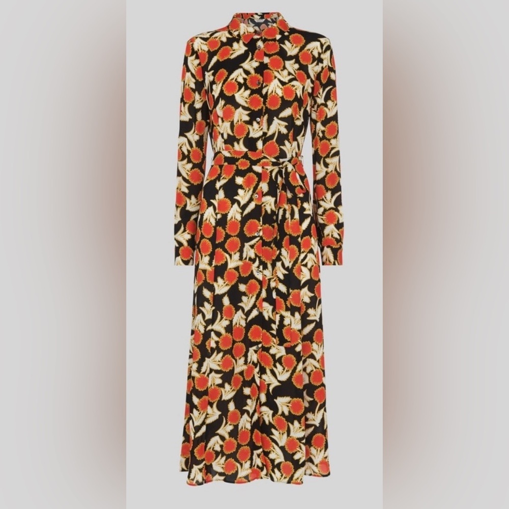 Whistles Dandelion Print Button Front Midi Dress NWT Size 8